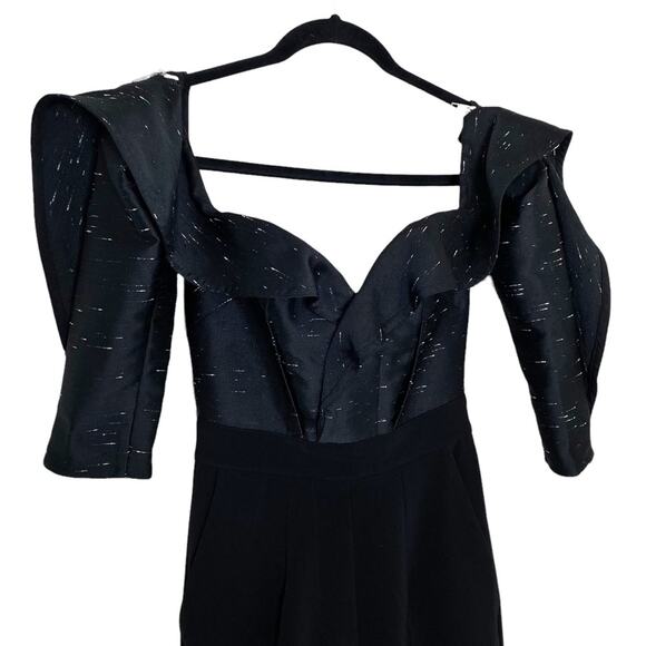 Self-Portrait Midnight Off Shoulder Jacquard Crepe Jumpsuit in Black Size US 0 - Picture 5 of 10